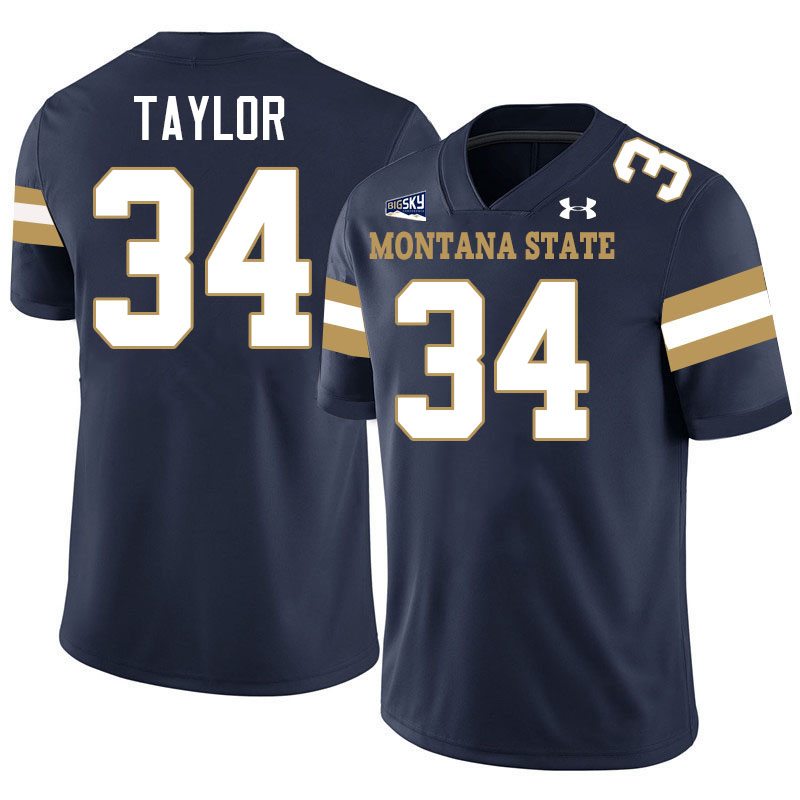 Montana State Bobcats #34 Cole Taylor College Football Jerseys,Uniforms Stitched-Navy